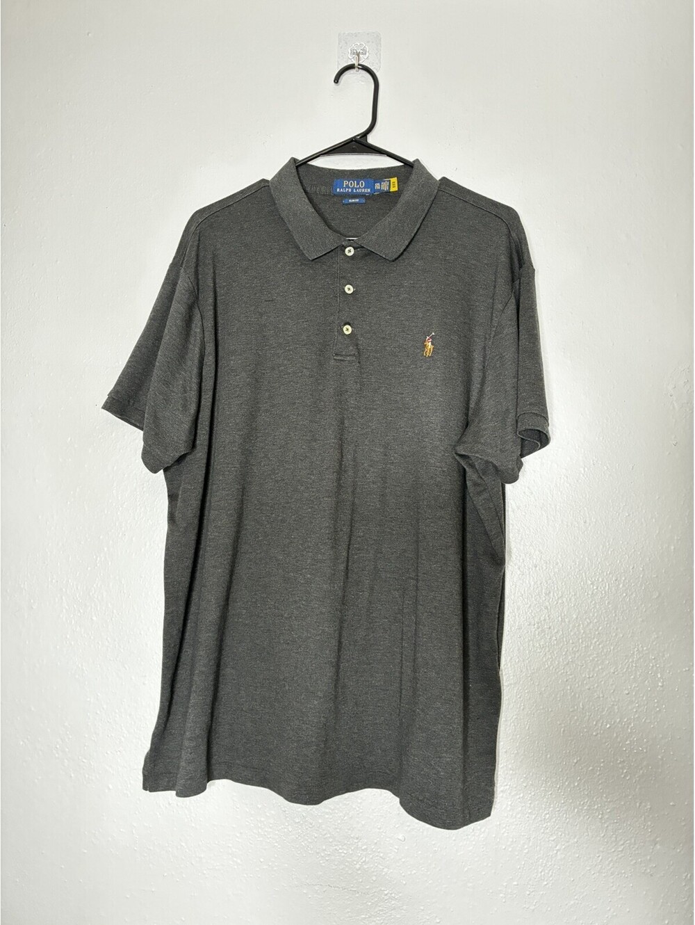 Polo Ralph Lauren Mens Slim Fit Cotton Knit Polo Shirt XXL Gray Solid Logo